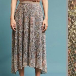 Anthropologie Maeve Maxi Skirt Glittery Shiny Metallic Pink Paisley Size L Pleat